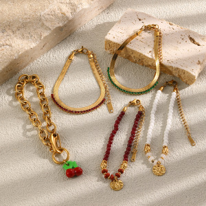 Bracelets À Breloques Pour Femmes, Collection Simple Series Daily, Forme Irrégulière, Cerise, En Acier Inoxydable, Étanches, Couleur Or h5 Image3