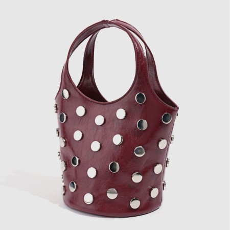 Sac seau femme en PU à rivets cloutés style streetwear 2