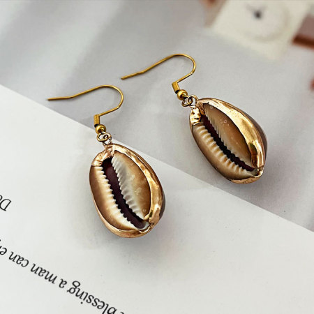 Boucles d'oreilles pendantes pour femmes, en acier inoxydable, couleur or, style coquillage simple et étanche 2