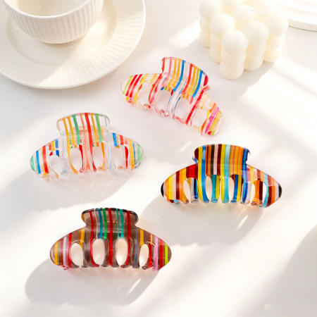 Pinces à cheveux en PVC à rayures décontractées et lignes de couleurs mélangées, série Simple