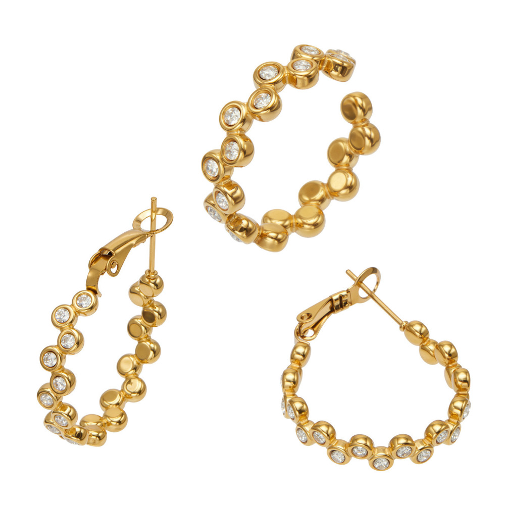 Boucles D'Oreilles Pour Femmes De La Série Luxueuse, En Acier Inoxydable, Étanches, Couleur Or, Avec Zircon. Image4