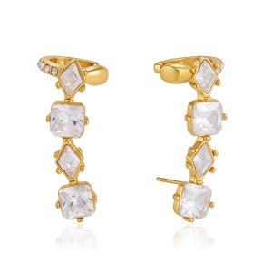 Boucles D'Oreilles Puces Pour Femmes, Luxueuses Et Simples, En Acier Inoxydable Imperméable, Couleur Or, Ornées De Zircon, Forme Triangulaire Patchwork. h5 Image5