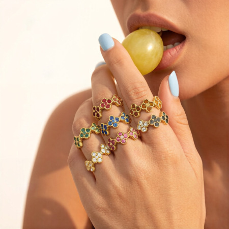 Bagues pour femmes en acier inoxydable doré, ornées de zircon et serties de pierres précieuses, collection Romantique Sweet Flower