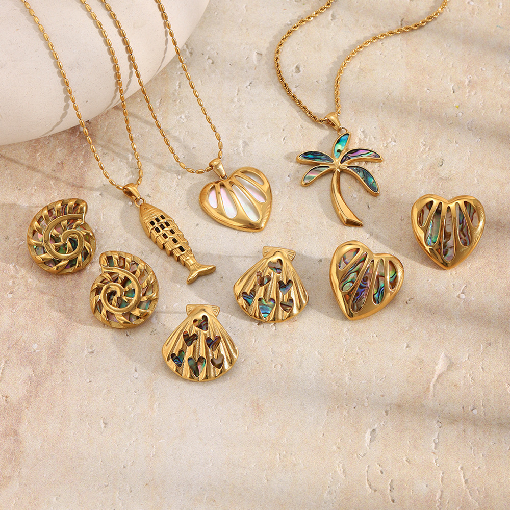 Ensembles De Bijoux Pour Femmes En Acier Inoxydable Doré, Style Océan Romantique, Motif Coquillages h5Image3