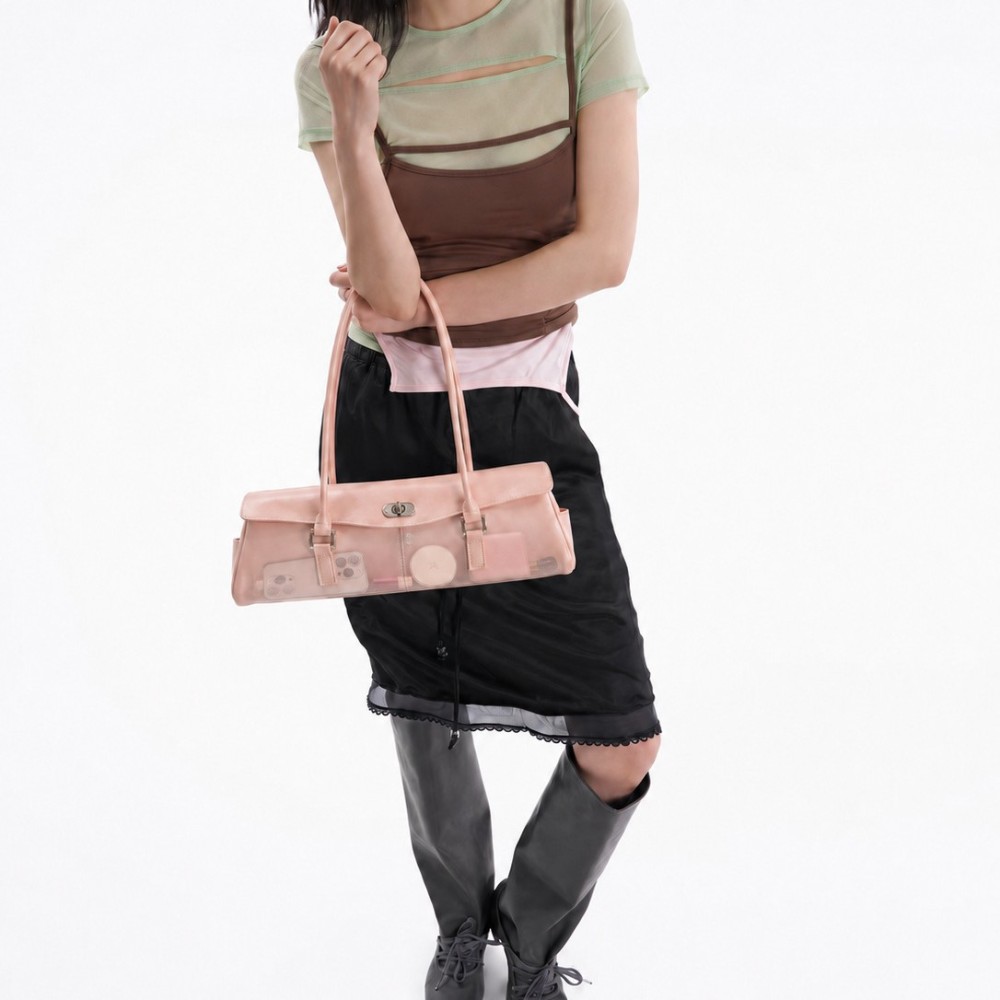 Sac À Main Femme Style Décontracté En Pvc Transparent Uni Avec Quincaillerie Métallique Image3