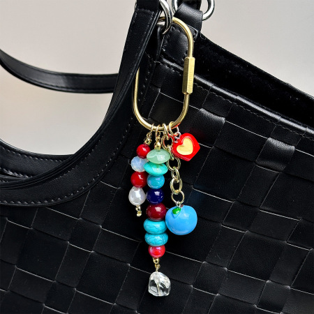 Série simple de perles bohèmes en forme de cœur, style océanique, couleurs mélangées, chaîne étoile, coquillage, bois, pierre naturelle, breloques pour sac 2