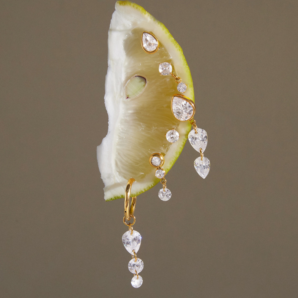 Boucles D'Oreilles Pour Femmes En Acier Inoxydable Imperméable, Couleur Or, Avec Zircon Et Motif Goutte Simple h5Image2