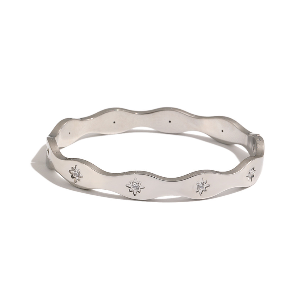 Bracelets Pour Femmes Classic Star En Acier Inoxydable, Étanches, Couleur Or, Ornés De Strass Image3