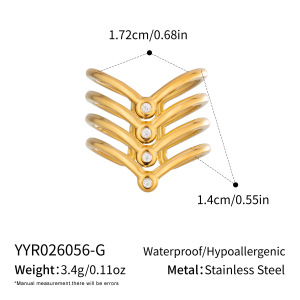 Bagues Triangulaires En Acier Inoxydable Étanche Couleur Or Avec Strass h5 