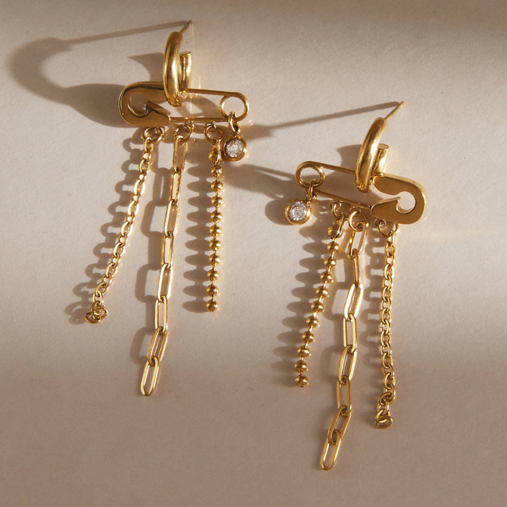 Boucles D'Oreilles Pendantes Élégantes À Pompon En Acier Inoxydable, Étanches, Couleur Or Et Zircon, Pour Femme, Collection Luxueuse. Image3