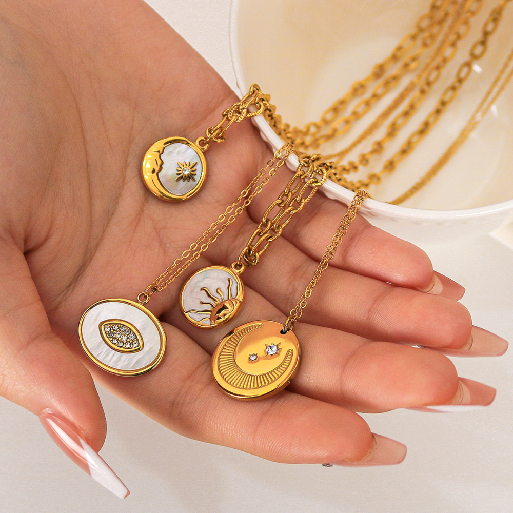 Colliers Pendentifs Pour Femmes, Collection Classique, Motif Soleil Et Lune, En Acier Inoxydable Étanche, Couleur Or Image4
