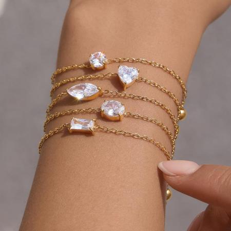 Bracelets à breloques simples en acier inoxydable étanche, couleur or, avec zircon, pour femmes