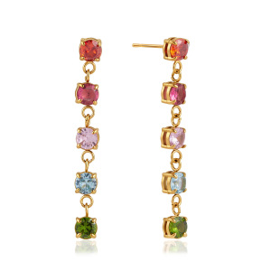 Boucles D'Oreilles Pendantes Élégantes Pour Femmes, En Acier Inoxydable Imperméable, Couleur Or, Avec Pompon Et Zircon. h5 Image5