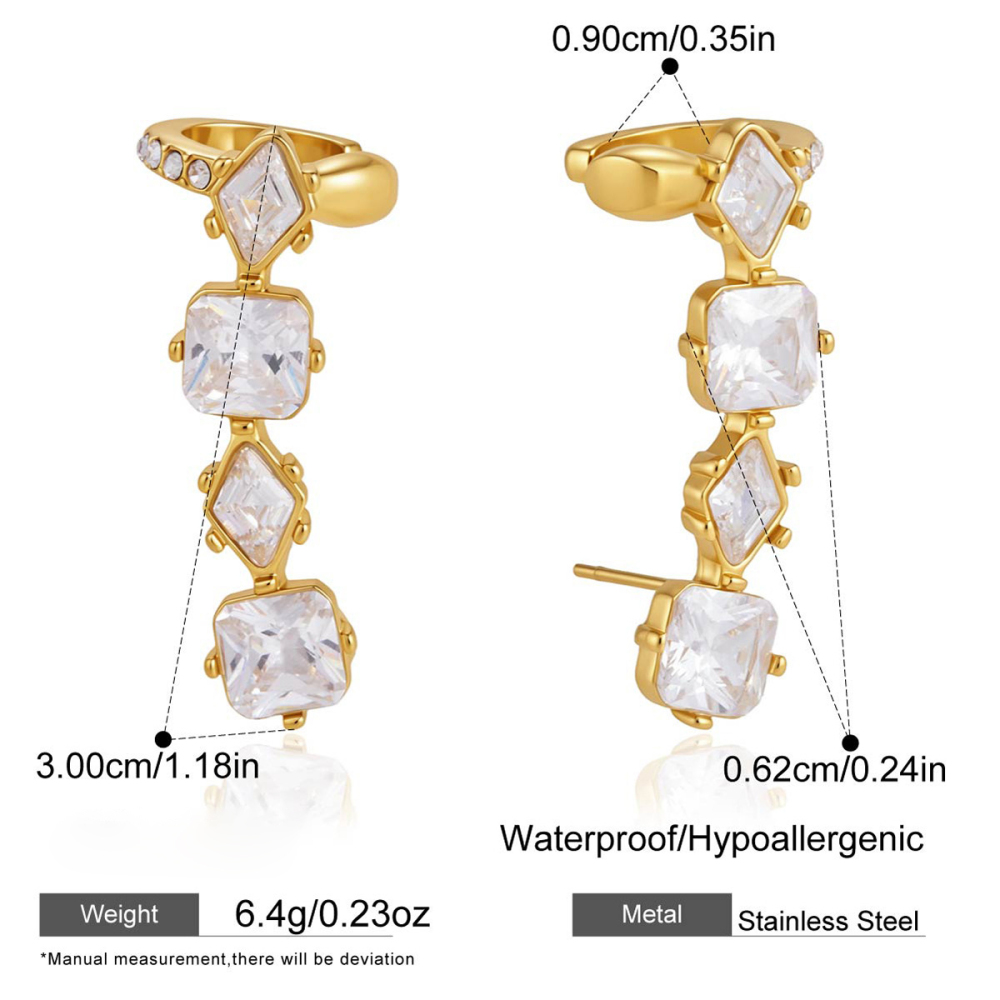 Boucles D'Oreilles Puces Pour Femmes, Luxueuses Et Simples, En Acier Inoxydable Imperméable, Couleur Or, Ornées De Zircon, Forme Triangulaire Patchwork. 
