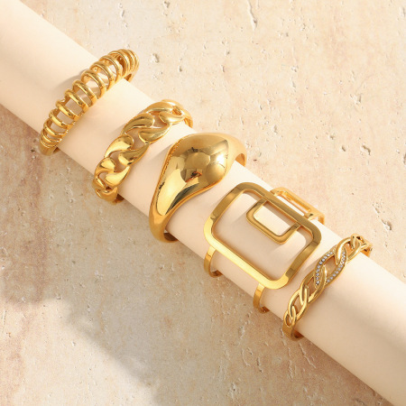 Bracelet jonc pour femme, collection Luxe Daily Flower, forme irrégulière, en acier inoxydable, étanche, couleur or 2