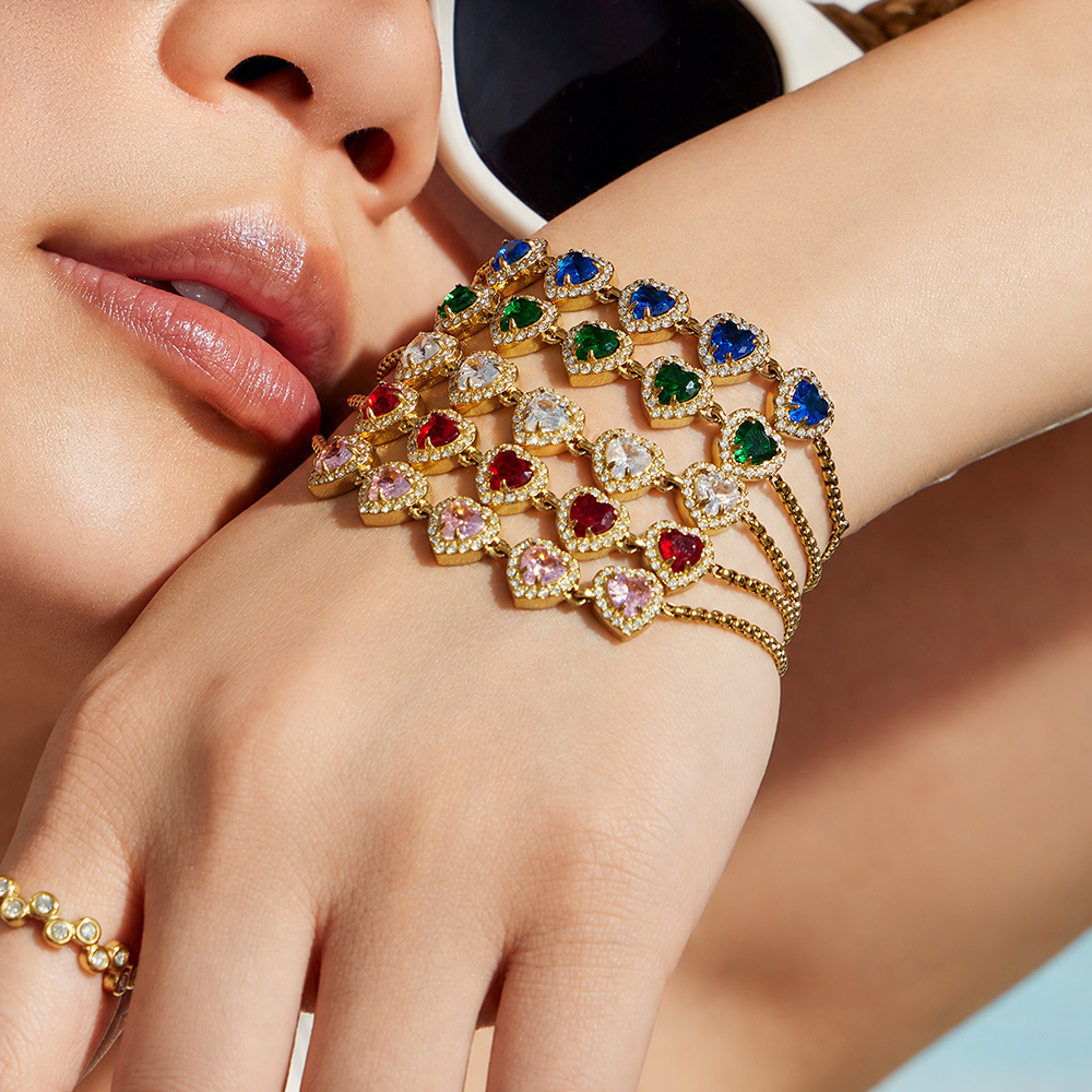 Bracelet Chaîne Femme En Acier Inoxydable Imperméable Avec Zircon Et Patchwork Sweet Heart De La Série Luxueuse Image4