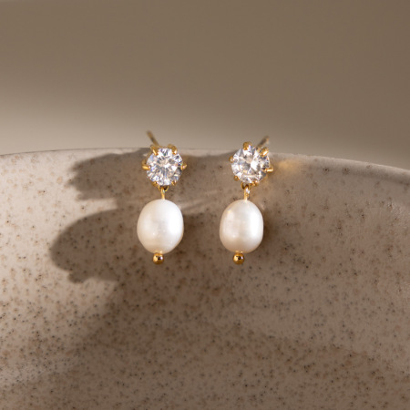 Boucles d'oreilles pendantes pour femme, élégantes et de forme irrégulière, en acier inoxydable, couleur or, imperméables, avec perles. Collection Simple.