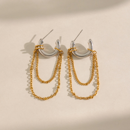 Boucles d'oreilles pendantes à pompon en acier inoxydable étanche couleur or 2