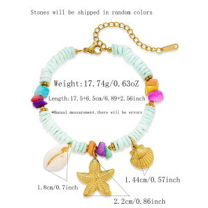 Bracelets Tressés Pour Femmes Ocean Series Daily Shell Starfish En Acier Inoxydable, Étanches, Couleur Or h5
