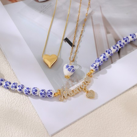 Colliers de perles ethniques rétro en forme de cœur, ornés de zircon cuivré, pour femmes 2