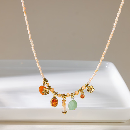 Collier de perles pour femme, collection Romantique, forme géométrique quotidienne, acier inoxydable, étanche, couleur or, zircon.