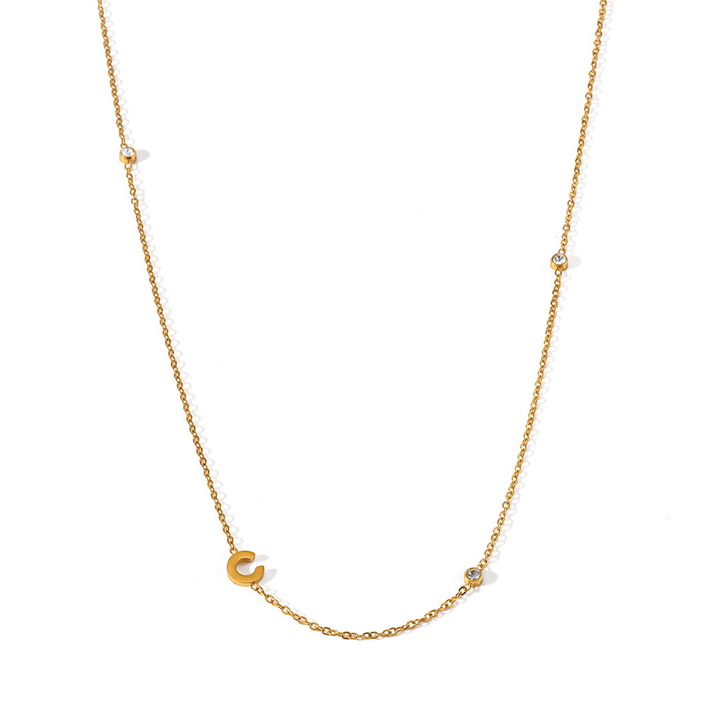 Colliers À Maillons Pour Femmes, Collection Simple, Avec Pendentif Lettre Et Pompon Quotidien, En Acier Inoxydable, Couleur Or, Avec Zircon. Image4