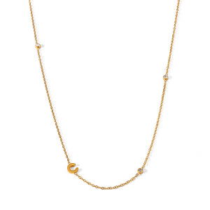 Colliers À Maillons Pour Femmes, Collection Simple, Avec Pendentif Lettre Et Pompon Quotidien, En Acier Inoxydable, Couleur Or, Avec Zircon. h5 Image4