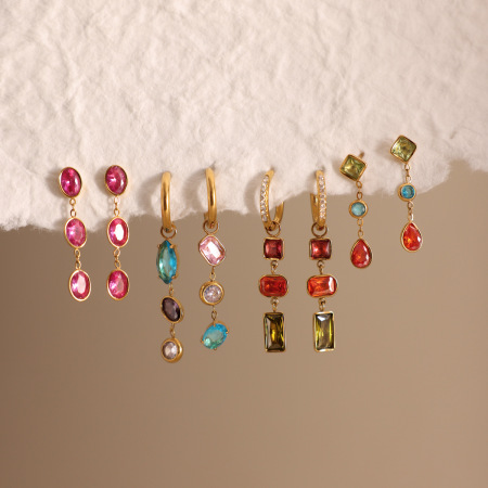 Boucles d'oreilles pendantes pour femme, collection Luxueuse, simple, à pompon, en acier inoxydable étanche, couleur or, avec zircon.