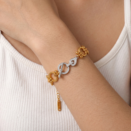 Bracelet chaîne pour femme Simple Series Daily Twist Patchwork en acier inoxydable étanche couleur or