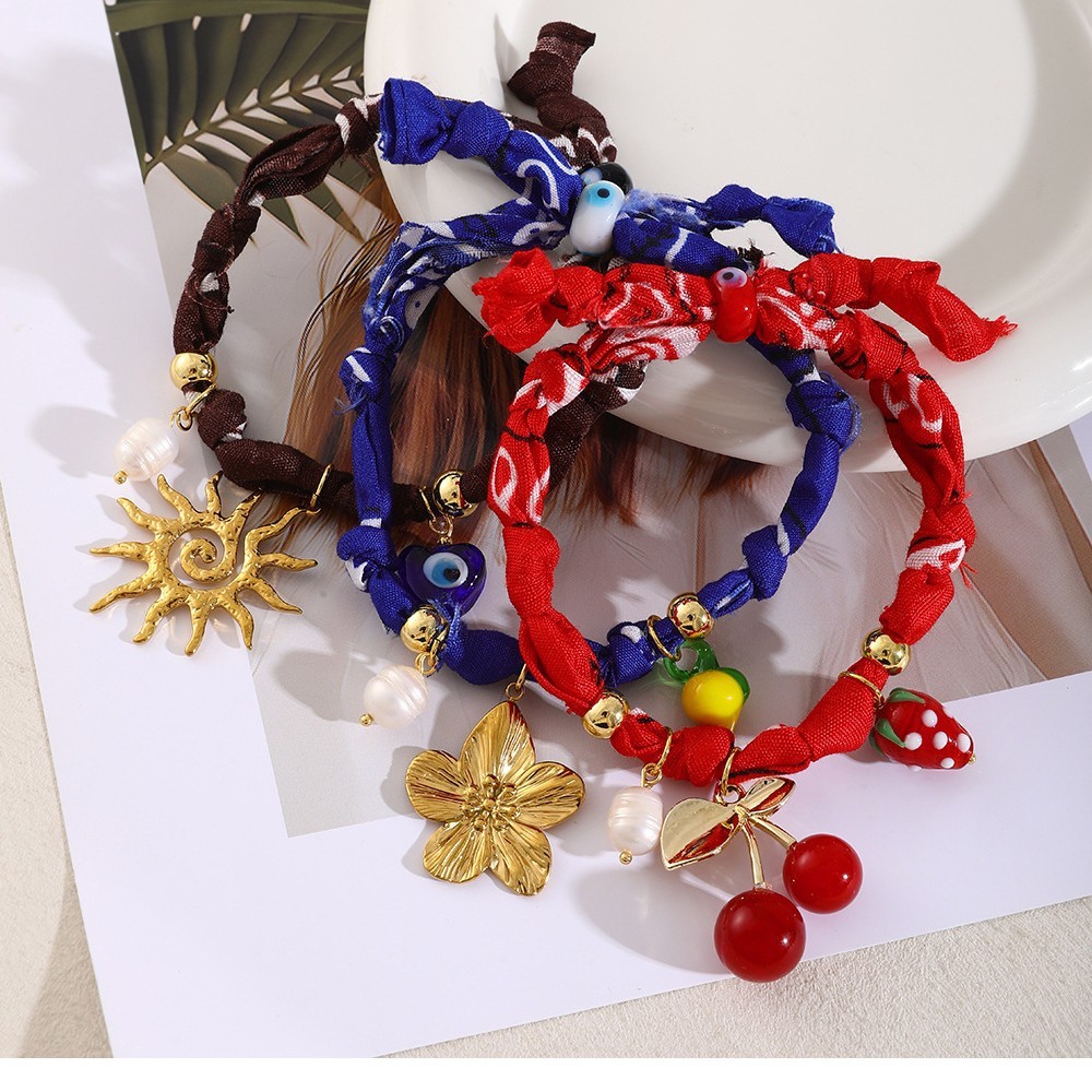 Bracelets Tressés Pour Femmes, Motif Floral Ethnique, Soleil Et Cerise, Couleur Or Image2