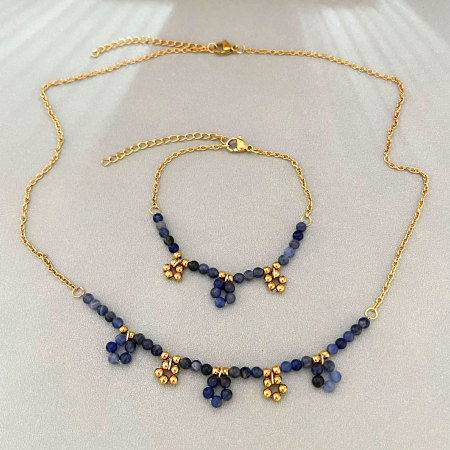 Ensembles de colliers pour femmes, collection romantique, perles de fleurs et pierres naturelles, acier inoxydable étanche