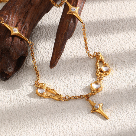 Colliers pendentifs pour femmes en acier inoxydable, couleur or, avec strass et étoile simple