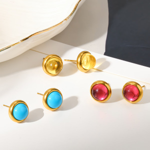 Boucles D'Oreilles Puces Daily Circle En Acier Inoxydable Étanche Avec Zircon Coloré Pour Femmes h5 Image3