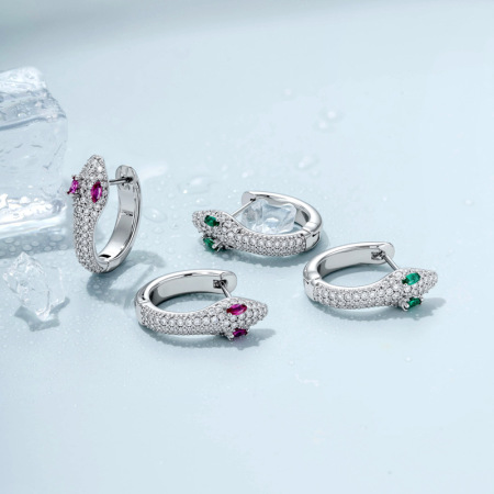 Boucles d'oreilles créoles pour femmes, motif serpent, cuivre et zircon, collection Simple