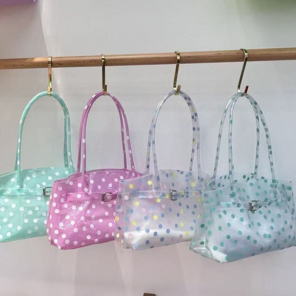 Sac Carré Femme En Pvc Transparent Imprimé À Pois, Style Décontracté h5Image3