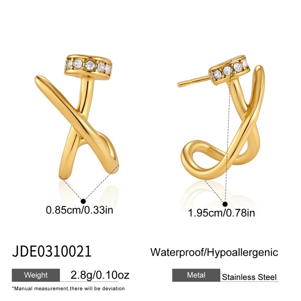 Boucles D'Oreilles Puces Pour Femmes, Style Nœud Papillon Décontracté, En Acier Inoxydable Uni Et Zircon Doré