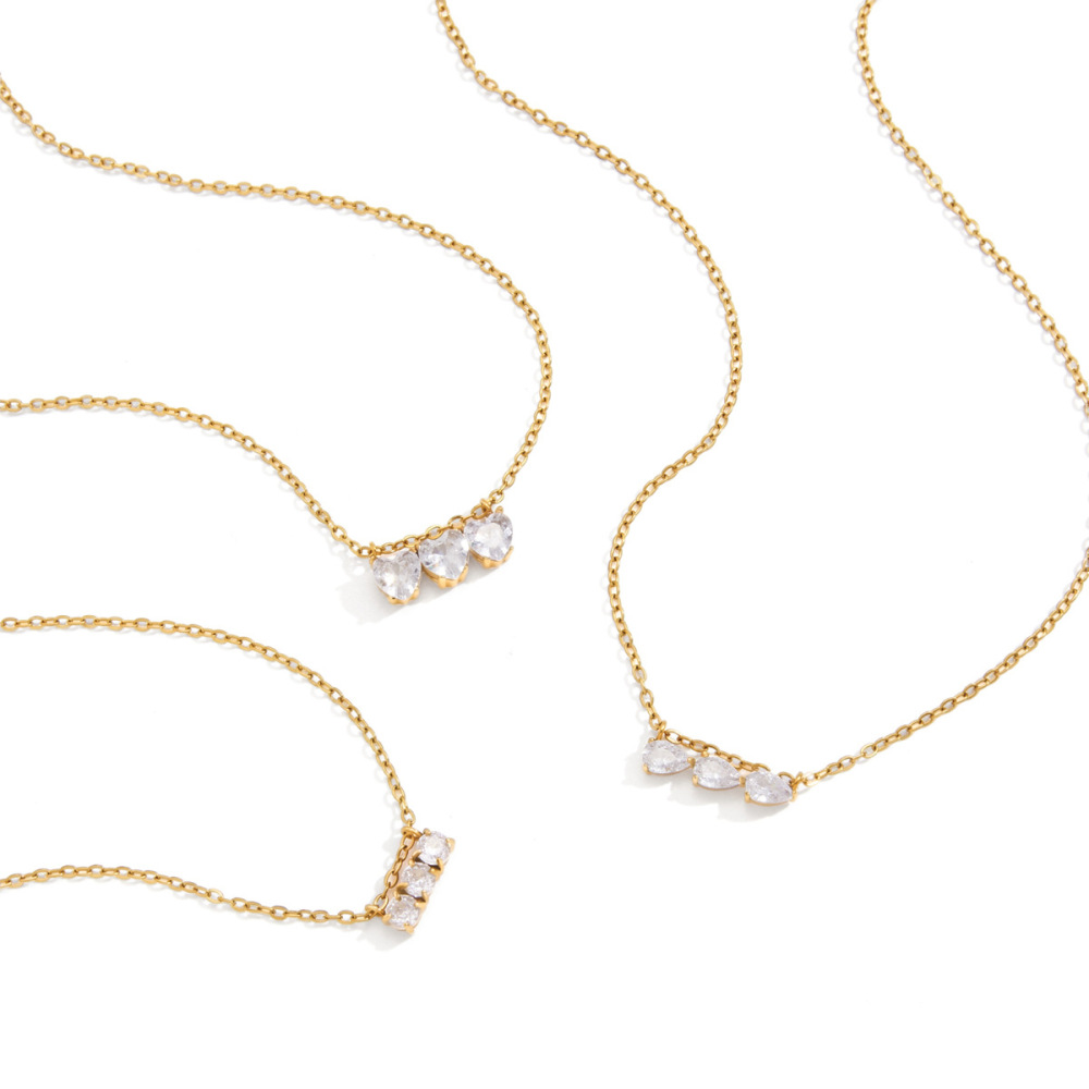 Colliers Pendentifs Pour Femmes, Collection Luxueuse, Motif Cœur Simple En Patchwork, Acier Inoxydable, Couleur Or, Zircon, Étanches Image5