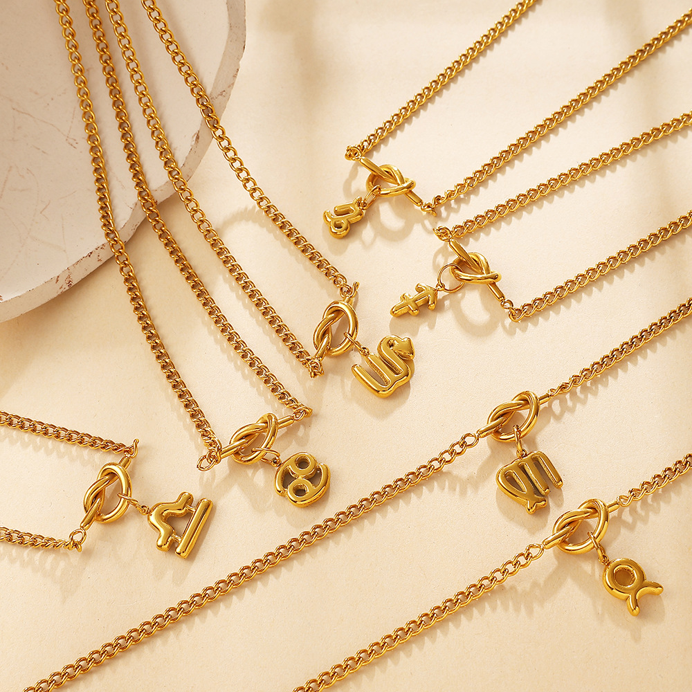 Colliers Pendentifs Pour Femmes Simple Series Daily Constellation En Acier Inoxydable Étanche Couleur Or Image3