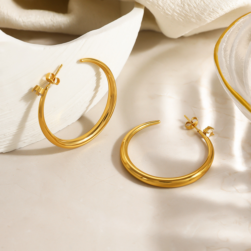 Boucles D'Oreilles Créoles Classiques Pour Femmes, En Acier Inoxydable Étanche, Couleur Or, Ornées De Strass. Image3