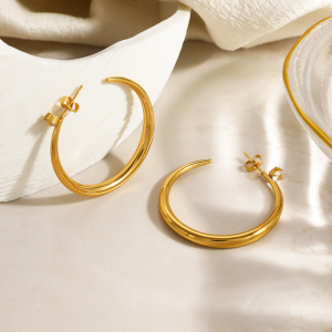 Boucles D'Oreilles Créoles Classiques Pour Femmes, En Acier Inoxydable Étanche, Couleur Or, Ornées De Strass. h5 Image3