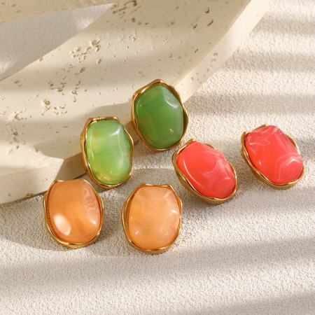 Boucles d'oreilles puces en résine de forme elliptique pour femmes 2