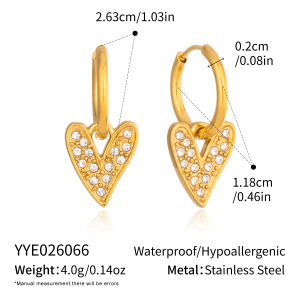 Boucles D'Oreilles Pendantes Pour Femme En Acier Inoxydable Doré, En Forme De Cœur, Étanches Et Ornées De Strass. h5 