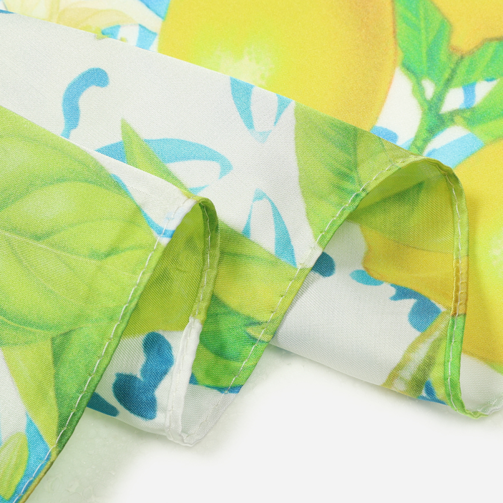 Écharpes D'Été En Polyester À Motif Citron Et Feuilles Multicolores, Collection Simple Series Natural Fruit, Motif Feuilles Et Citron. Image5