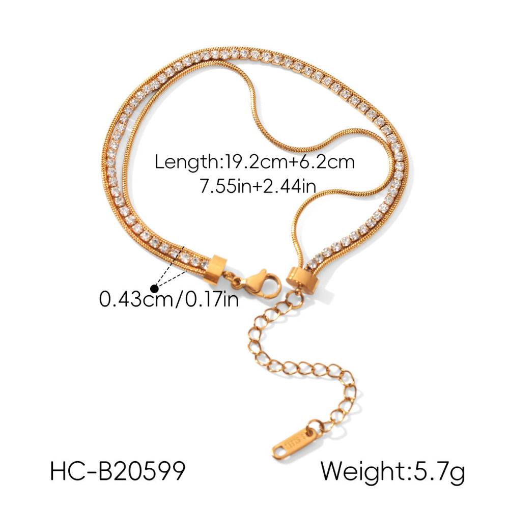 Bracelet Chaîne Pour Femme Simple Series Daily Chain En Acier Inoxydable Étanche Couleur Or Avec Zircon Image2