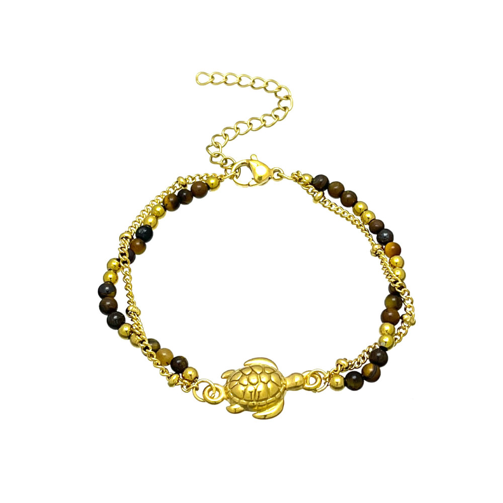 Bracelet De Perles Rétro Océanique En Acier Inoxydable, Imperméable, Couleur Or, Avec Pierres Naturelles. 