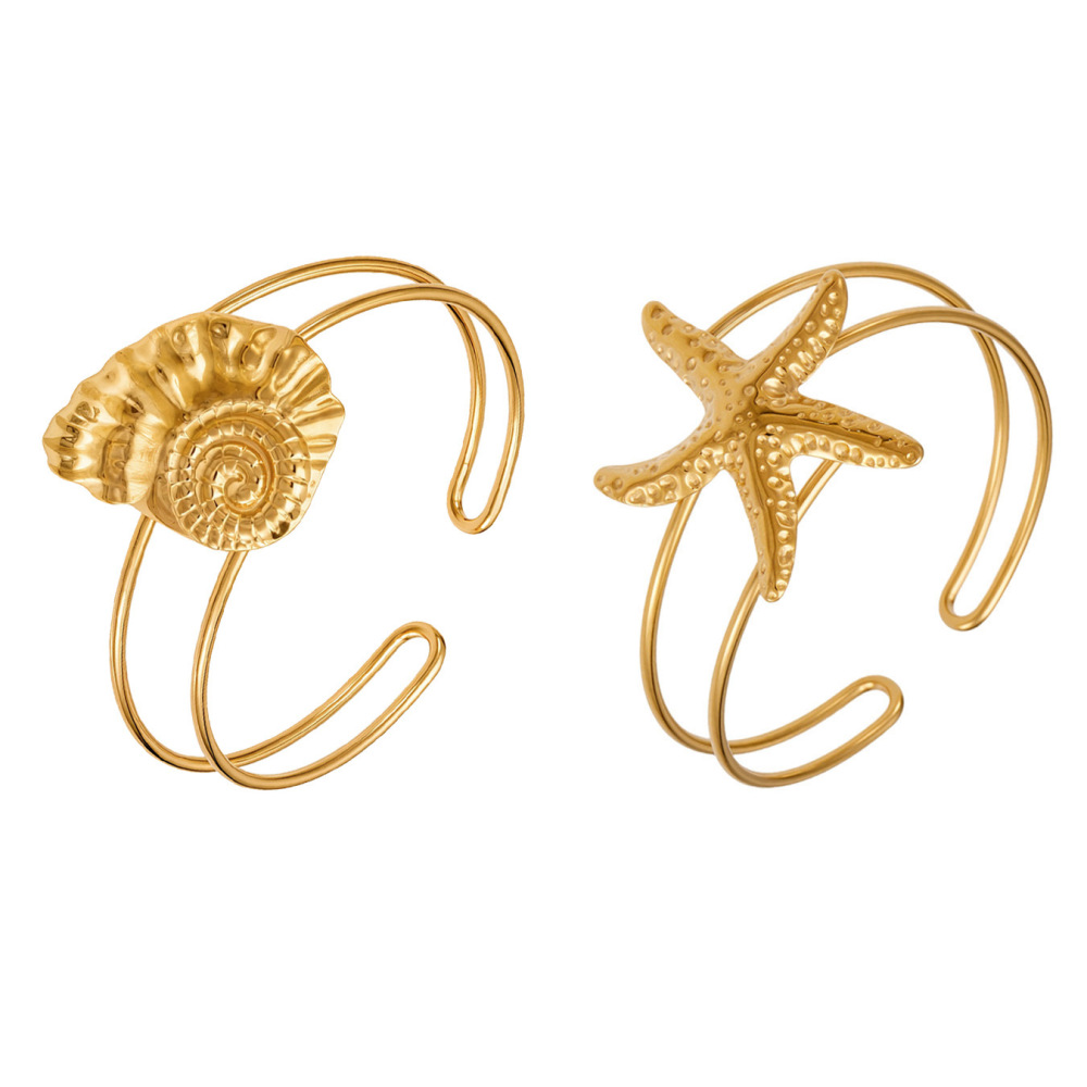 Bracelet Jonc Femme En Acier Inoxydable Doré, Motif Étoile De Mer, Collection Romantique Image4