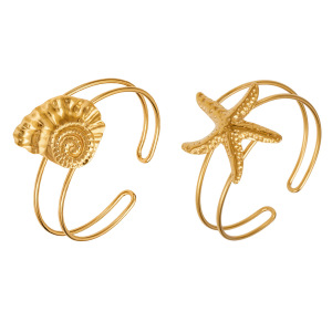 Bracelet Jonc Femme En Acier Inoxydable Doré, Motif Étoile De Mer, Collection Romantique h5 Image4
