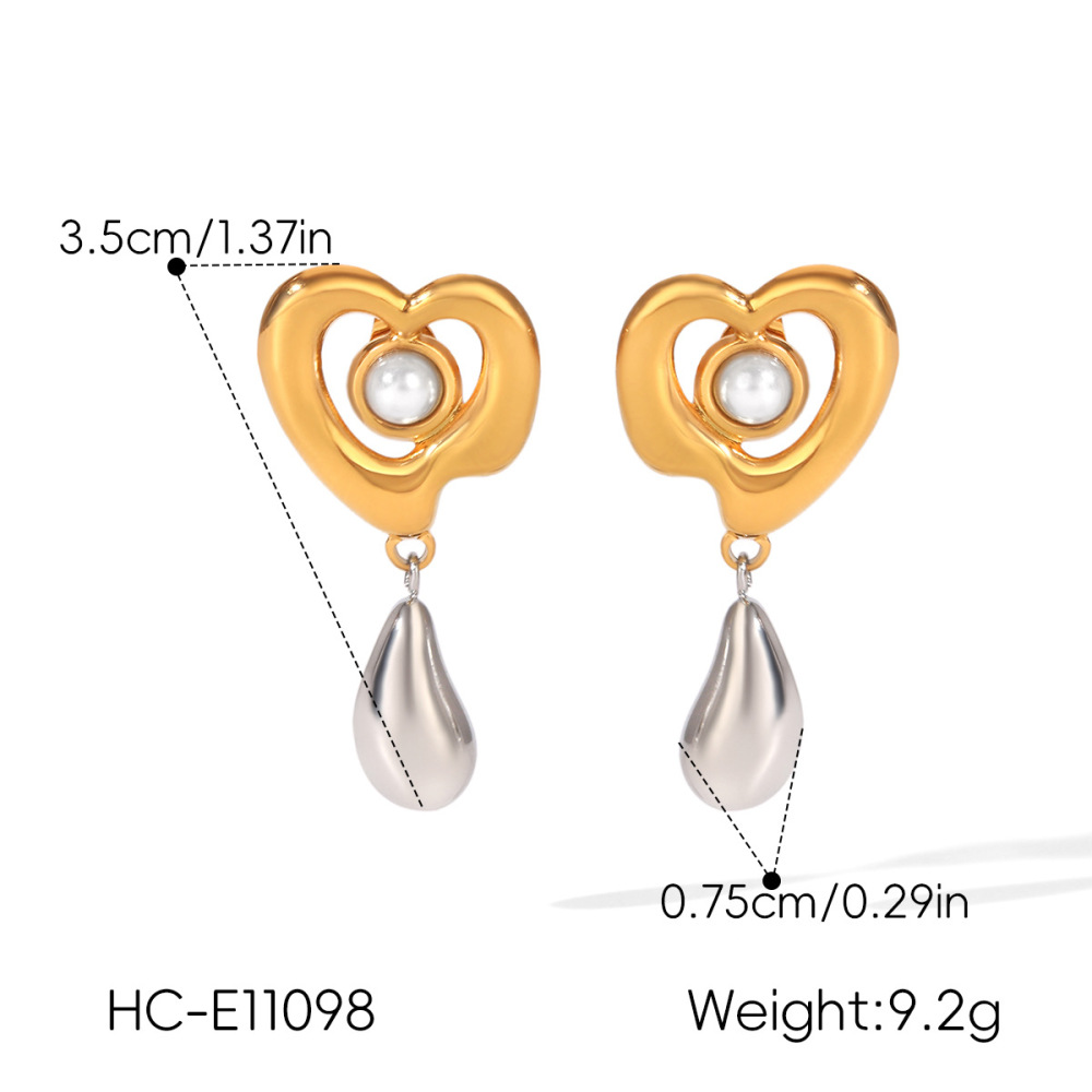 Boucles D'Oreilles Pendantes Pour Femme, Modèle Daily Droplet Heart, En Acier Inoxydable Doré Et Perles D'Eau Douce. Image2