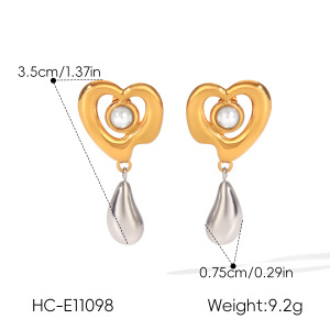 Boucles D'Oreilles Pendantes Pour Femme, Modèle Daily Droplet Heart, En Acier Inoxydable Doré Et Perles D'Eau Douce. h5 Image2