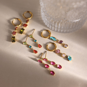Boucles D'Oreilles Pendantes Pour Femme, Collection Luxueuse, Simple, À Pompon, En Acier Inoxydable Étanche, Couleur Or, Avec Zircon. h5 Image2